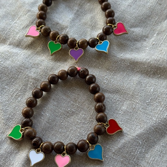 Jewelry - Wooden Bead Bracelets with Colorful Heart Charms